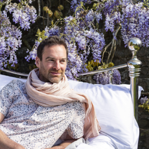 Jenny Aves Fowey Percale Bed Linen with single satin cord detail and Dawn Pure Linen  Scarf