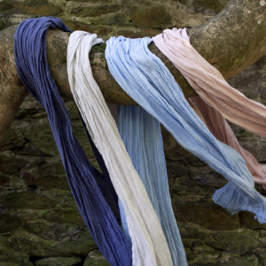 Jenny Aves pure linen scarves in Dusk, Oyster, Periwinkle, and Dawn